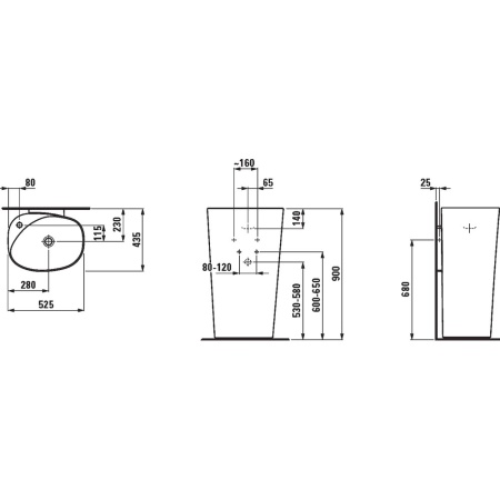 PALOMBA Свободностоящая раковина 52,5*43,5 см с отв. для смесителя, с креплением к стене в Сочи и Адлере