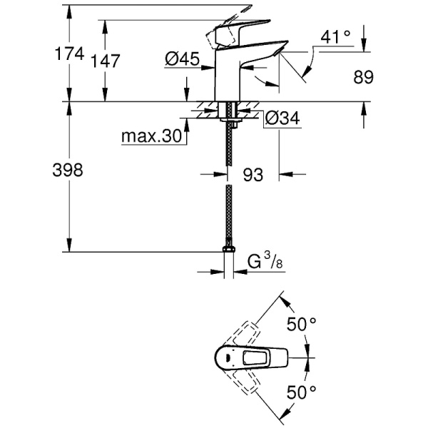 23337001 GROHE BauLoop Смеситель для раковины с ограничителем температуры, гладкий корпус, размер S, хром  в Сочи и Адлере 23337001 GROHE BauLoop Смеситель для раковины с ограничителем температуры, гладкий корпус, размер S, хром  в Сочи и Адлере