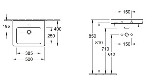 Раковина, Villeroy&Boch, Subway 2.0, ширина, мм-500, глубина, мм-400, тип установки-настенный, отверстия для смесителя-1, перелив-есть, тип перелива-о в Сочи и Адлере Раковина, Villeroy&Boch, Subway 2.0, ширина, мм-500, глубина, мм-400, тип установки-настенный, отверстия для смесителя-1, перелив-есть, тип перелива-о в Сочи и Адлере