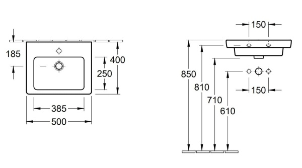 Раковина, Villeroy&Boch, Subway 2.0, ширина, мм-500, глубина, мм-400, тип установки-настенный, отверстия для смесителя-1, перелив-есть, тип перелива-о в Сочи и Адлере Раковина, Villeroy&Boch, Subway 2.0, ширина, мм-500, глубина, мм-400, тип установки-настенный, отверстия для смесителя-1, перелив-есть, тип перелива-о в Сочи и Адлере