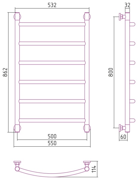 ГАЛАНТ+ полотенцесушитель 800х500 в Сочи и Адлере