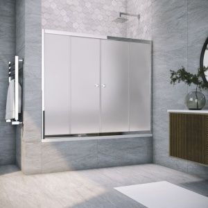 Ограждение на ванну двухстворчатое 150см профиль хром гл./Стекло сатин в Сочи и Адлере