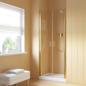 Дверь в душевой проем Е2Р 90  профиль золото стекло фея