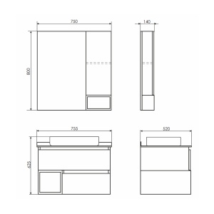 COMFORTY Тумба-умывальник "Прага-75" дуб белый с антрацитовой столешницей, с раковиной COMFORTY T-Y9378 в Сочи и Адлере COMFORTY Тумба-умывальник "Прага-75" дуб белый с антрацитовой столешницей, с раковиной COMFORTY T-Y9378 в Сочи и Адлере