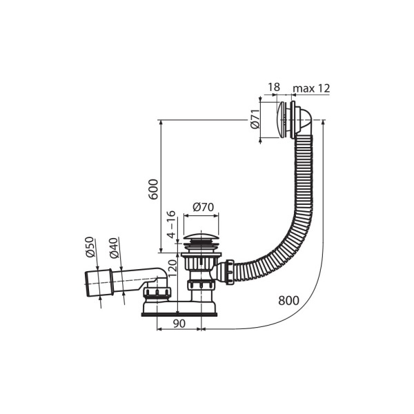 Сточный комплект для ванн CLICK CLACK 800 мм в Сочи и Адлере
