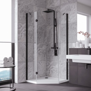 Дверь в душевой проем профиль черный матовый/стекло прозрачное 90*90 правая сторона