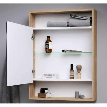 СИТИ 60 Шкаф-зеркало ДУБ БАЛТИЙСКИЙ левый/правый шкаф с одной дверью и двумя открытыми полками (Ш60хВ80хГ15) в Сочи и Адлере