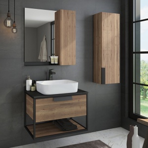 COMFORTY Тумба-умывальник "Кёльн-75" дуб темный с черной столешницей с раковиной COMFORTY T-Y9378 в Сочи и Адлере COMFORTY Тумба-умывальник "Кёльн-75" дуб темный с черной столешницей с раковиной COMFORTY T-Y9378 в Сочи и Адлере