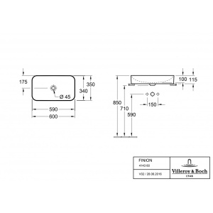 Раковина, Villeroy&Boch, Finion, ширина, мм-600, глубина, мм-350, высота, мм-115, тип установки-накладной (настольный),вид грязеотталкивающего покрыти в Сочи и Адлере Раковина, Villeroy&Boch, Finion, ширина, мм-600, глубина, мм-350, высота, мм-115, тип установки-накладной (настольный),вид грязеотталкивающего покрыти в Сочи и Адлере
