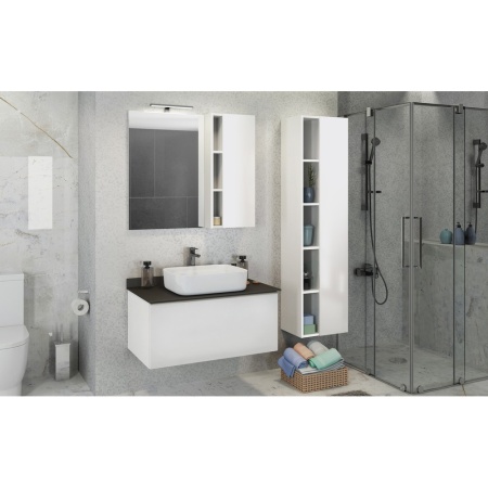 COMFORTY Зеркало-шкаф "Милан-90" белый глянец в Сочи и Адлере