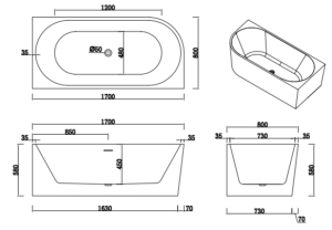 BORA R Ванна акриловая пристенная 1700*800*580, правая, белый в Сочи и Адлере BORA R Ванна акриловая пристенная 1700*800*580, правая, белый в Сочи и Адлере