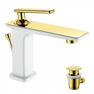 Смеситель Lemark Mista LM6406WG для умывальника монолитный, белый/золото Смеситель Lemark Mista LM6406WG для умывальника монолитный, белый/золото