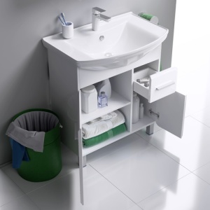 КОРСИКА 75 Тумба на ножках, две двери и ящик, с раковиной СТИЛЬ 75 (Ш77,5хВ85хГ51) Kor0107+Стиль 75   в Сочи и Адлере