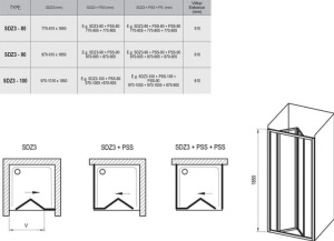 Душевая дверь SDZ3-100 белая+Транспарент 100  в Сочи и Адлере
