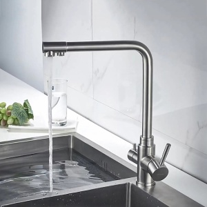 Смеситель для кухни со встроенным фильтром (краном) под питьевую воду Ledeme L4355-3/Нержавеющая сталь  в Сочи и Адлере