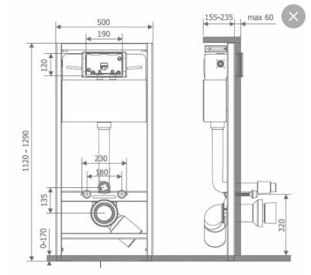 Инсталляция, Elsen, для унитаза, шгв 500*155*1120, звукоизоляция в комплекте в Сочи и Адлере