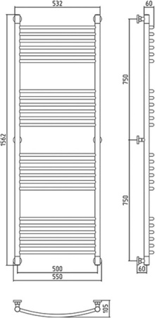 БОГЕМА+ полотенцесушитель 1500*500 выгнутый в Сочи и Адлере
