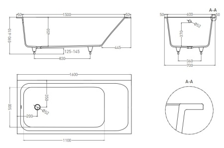 Ванна ORLANDA 160х70 S-Sense, Покрытие: глянцевое в Сочи и Адлере