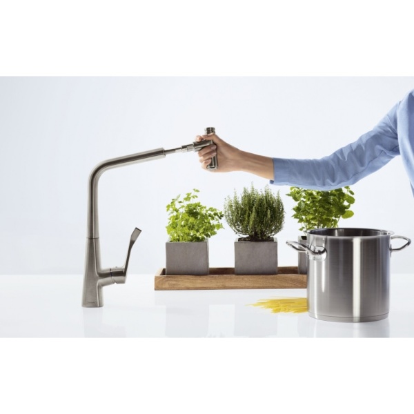 14884800 HG Metris Select Смеситель для кухни с выдвижным изливом в Сочи и Адлере 14884800 HG Metris Select Смеситель для кухни с выдвижным изливом в Сочи и Адлере