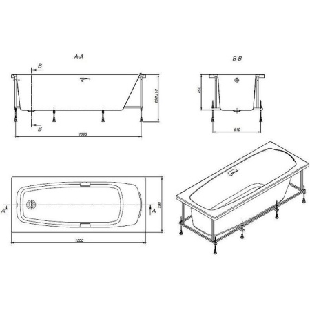 Акриловая прямоугольная ванна SURESTE 150х70, без панелей, без монтажного комплекта, без подголовника в Сочи и Адлере