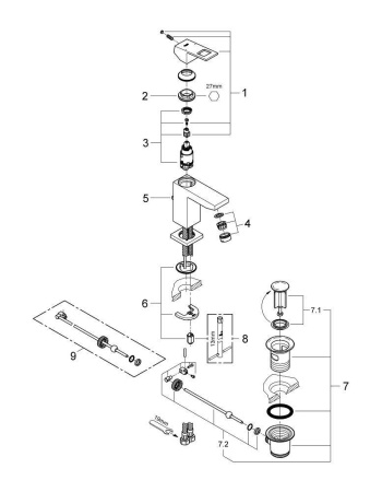 23127000 GROHE Eurocube Смеситель для раковины, с д/к в Сочи и Адлере