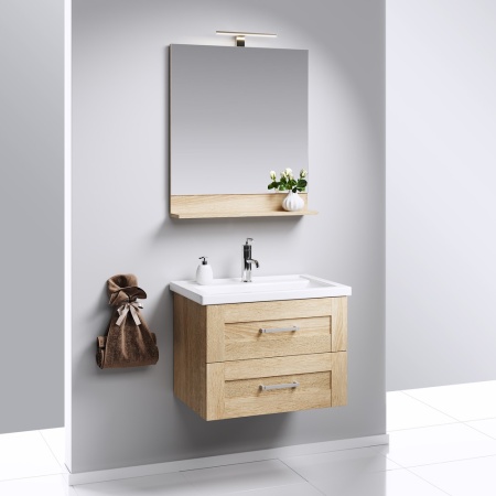 ФОСТЕР 60 Зеркало ДУБ СОНОМА с полочкой, светодиодным светильником и выключателем (Ш60хВ80хГ14) в Сочи и Адлере