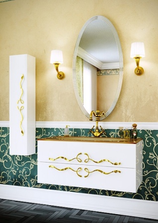 DUE AMANTI 120 Тумба подвесная БЕЛЫЙ ручки ЗОЛОТО с раковиной Elegance1200