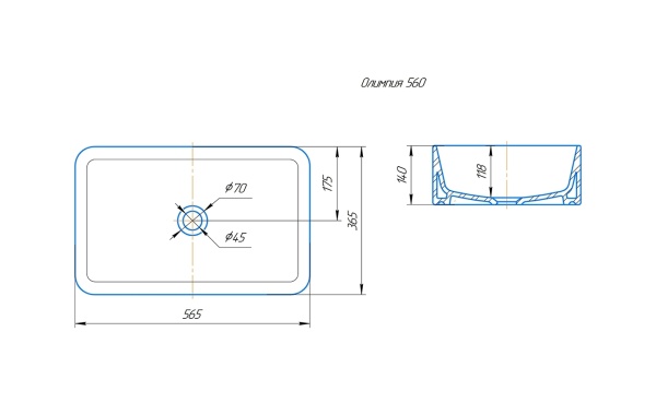 Умывальник чаша Kirovit Олимпия  560*360*140 в Сочи и Адлере Умывальник чаша Kirovit Олимпия  560*360*140 в Сочи и Адлере