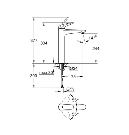 23719003 Смеситель для раковины GROHE Eurostyle, свободностоящий, хром (23719003) в Сочи и Адлере