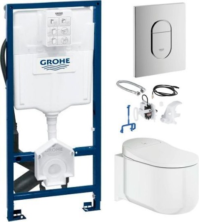 Готовый комплект для туалета GROHE Sensia Arena: подвесной унитаз-биде с инсталляцией, установочным набором и панелью (124846)