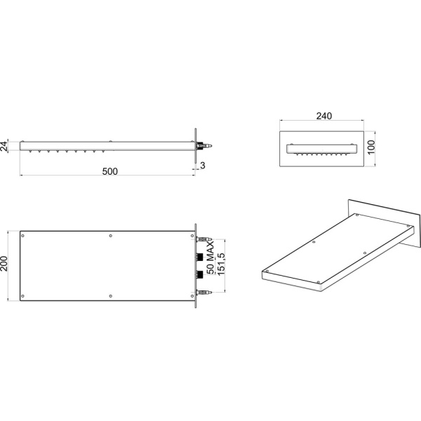 BOSSINI (MANHATTAN-2) Душевая панель 500 x 200 x 24 мм, 2 режима (дождь, каскад), хром (030)							 в Сочи и Адлере