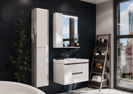 Рене Зеркальный шкаф 80 Белый/Грецкий орех в Сочи и Адлере