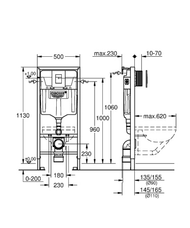 Система инсталляции для унитаза GROHE Rapid SL с панелью смыва Skate Cosmopolitan (3 режима) (1,13 м) (38772001) в Сочи и Адлере