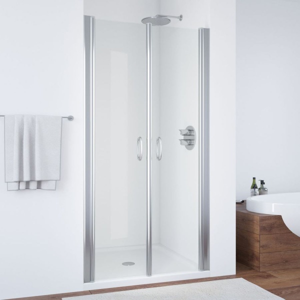 Дверь в душевой проем Е2Р 85 08 01 профиль хром глянцевый стекло прозрачное