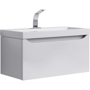 ВЕРОНА 80 Тумба подвесная в цвете белый глянец с одним выдвижным ящиком и полкой, скрытой за фасадом, со стостолешницей из керамогранита цвет черный ВЕРОНА 80 Тумба подвесная в цвете белый глянец с одним выдвижным ящиком и полкой, скрытой за фасадом, со стостолешницей из керамогранита цвет черный
