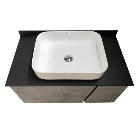 COMFORTY Тумба-умывальник "Эдинбург-90" бетон светлый с черной столешницей, с раковиной COMFORTY 78189 в Сочи и Адлере