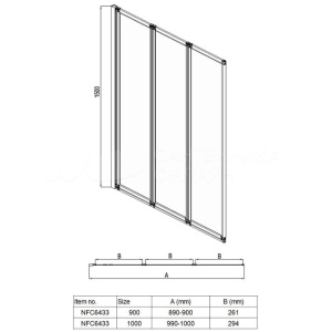Шторка для ванны AZARIO PRESTON 900*1500 3-х секционная, прозрачное стекло 4 мм, цвет профиля хром (AZ-NFC6433 900) в Сочи и Адлере