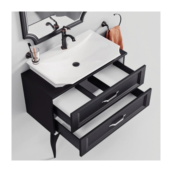 LaDonna 85 Тумба напольная, два ящика, черная с раковиной LA DONNA 70 (Ш85хВ85.5хГ46)	 							 в Сочи и Адлере