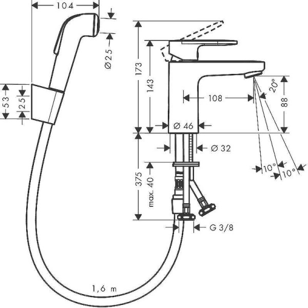 Смеситель для раковины Hansgrohe Vernis Blend с гигиеническим душем Хром (71215000) в Сочи и Адлере