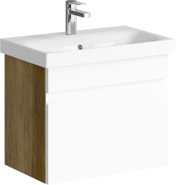 СМАРТ 60 Тумба ДУБ БАЛТИЙСКИЙ  подвесная, один ящик, с раковиной MODUO SLIM 60 (Ш60хВ51хГ38)
