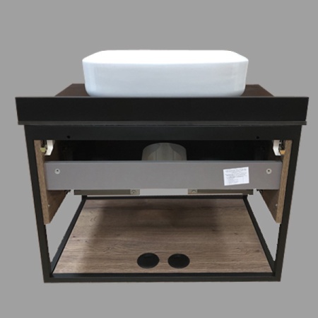 COMFORTY Тумба-умывальник "Кёльн-75" дуб темный с черной столешницей с раковиной COMFORTY T-Y9378 в Сочи и Адлере