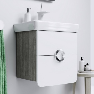 АЛИКАНТЕ 50 Тумба подвесная с ящиками дуб седой и с раковиной ТИГОДА 55 (Ш55хВ58хГ37) в Сочи и Адлере АЛИКАНТЕ 50 Тумба подвесная с ящиками дуб седой и с раковиной ТИГОДА 55 (Ш55хВ58хГ37) в Сочи и Адлере