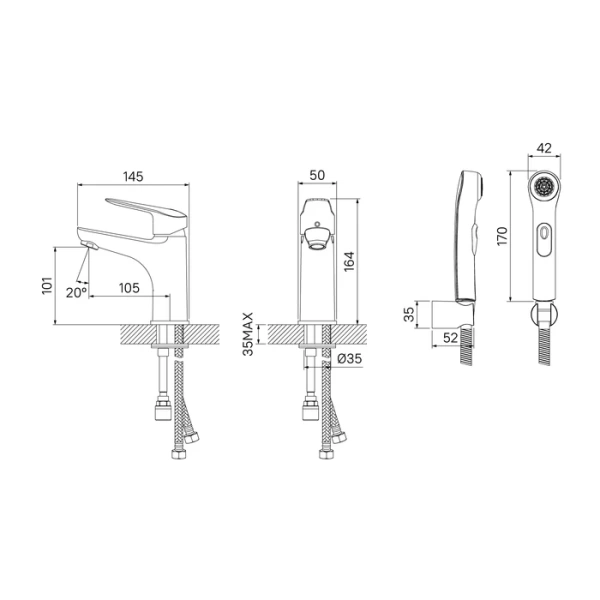 Смеситель для умывальника с гигиеническим душем, TORSB00i08 в Сочи и Адлере Смеситель для умывальника с гигиеническим душем, TORSB00i08 в Сочи и Адлере