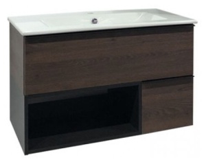 COMFORTY Тумба-умывальник "Франкфурт-90" дуб шоколадно-коричневый с раковиной Quadro 90 COMFORTY Тумба-умывальник "Франкфурт-90" дуб шоколадно-коричневый с раковиной Quadro 90