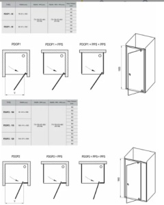 Душевая дверь PDOP2-100 см (961 - 1011 x 1900 вход 492 мм) чёрный + транспарент в Сочи и Адлере