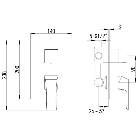 Смеситель Lemark Unit LM4527C для ванны и душа встраиваемый с 2х-функц. дивертором, без аксессуаров в Сочи и Адлере