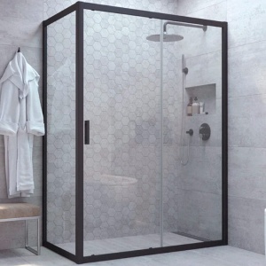 Душевой уголок ZA NOVO h2000 100 02М 01, профиль черный матовый, стекло прозрачное
