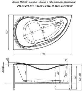Акриловая ванна Aquanet Maldiva, каркас, 150x90 L в Сочи и Адлере Акриловая ванна Aquanet Maldiva, каркас, 150x90 L в Сочи и Адлере