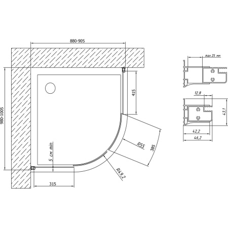 Душевой уголок Vegas Glass ZS-F 100*90 05 05 профиль бронза, стекло бронза в Сочи и Адлере