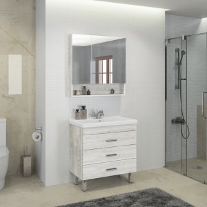 COMFORTY. Тумба-умывальник "Никосия-80Н" дуб белый с раковиной Fest 80 F01 в Сочи и Адлере COMFORTY. Тумба-умывальник "Никосия-80Н" дуб белый с раковиной Fest 80 F01 в Сочи и Адлере